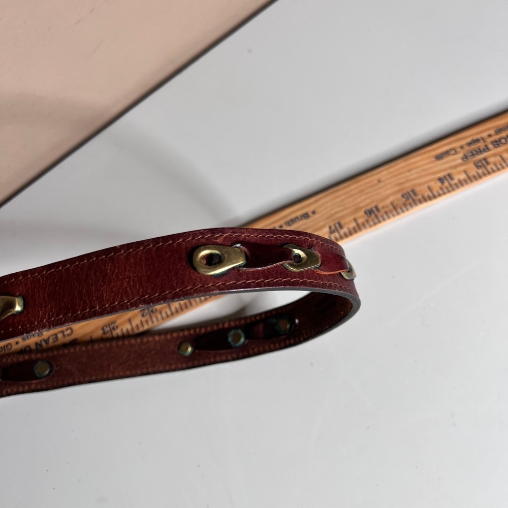 Fossil Vintage Brown Leather Belt Brass Link Hardware 98650M Size Medium - Picture 7 of 9